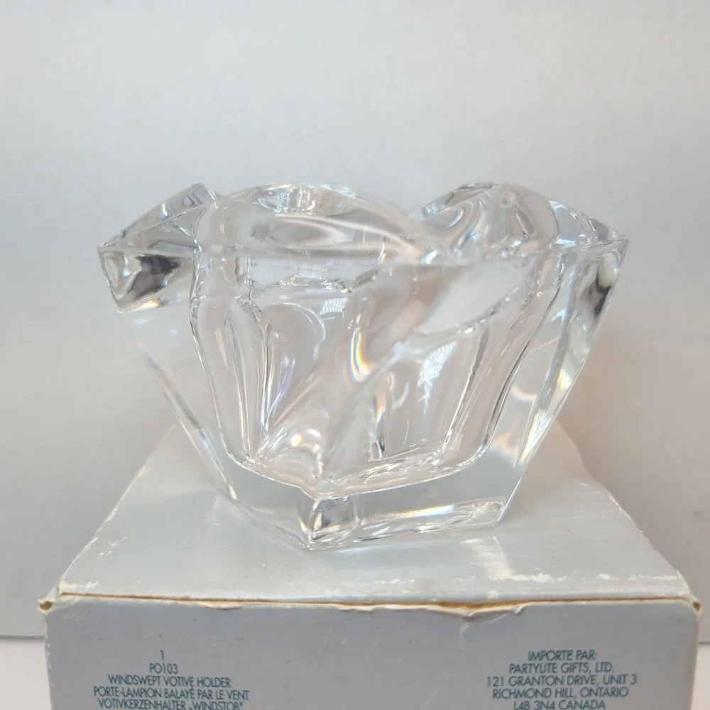 PartyLite Windswept Votive Holder P0103 24% Full Lead Crystal American Made Box - Picture 2 of 12